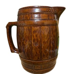 McCoy Old Oaken Barrel Pitcher Brown Glaze antique 8"
